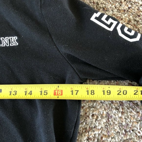 PINK Victoria’s Secret Women XS Black Crop Top Hoodie Pullover Spellout Love - Picture 3 of 9